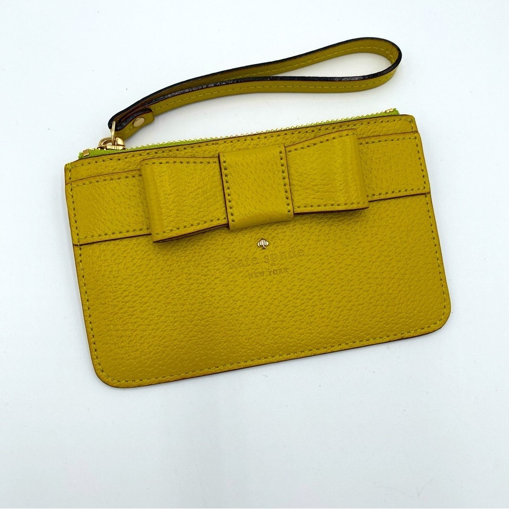 Kate Spade Bow Kirk Park Bee Wristlet Zip‎ Up Wallet Coin Purse Mustard Yellow